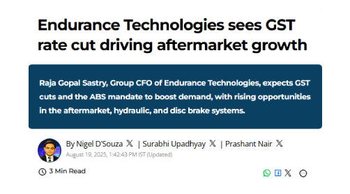 Endurance Technologies sees GST rate cut driving aftermarket growth