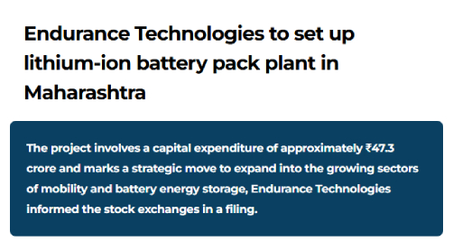 Endurance Technologies to set up lithium-ion battery pack plant in Maharashtra